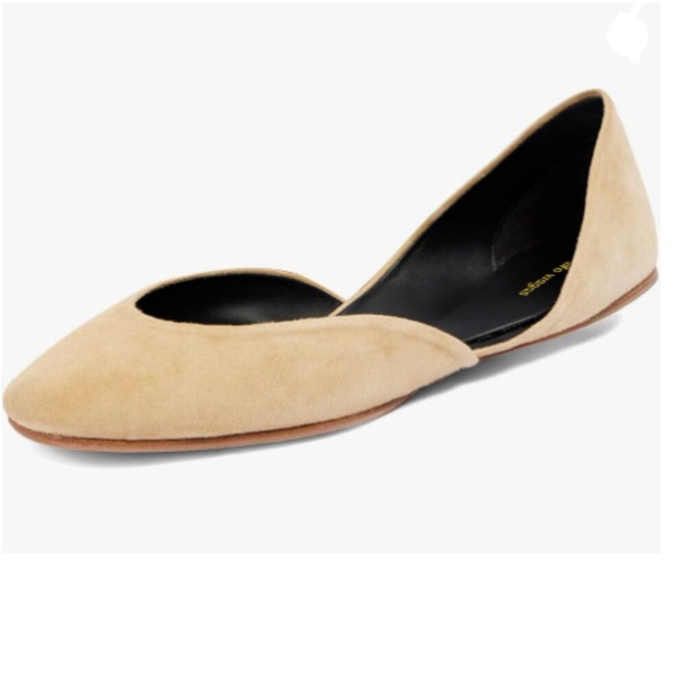 Suede Pointed D'Orsay Flat in Beige